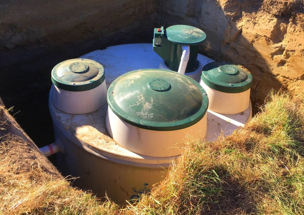 Septic tank system being installed