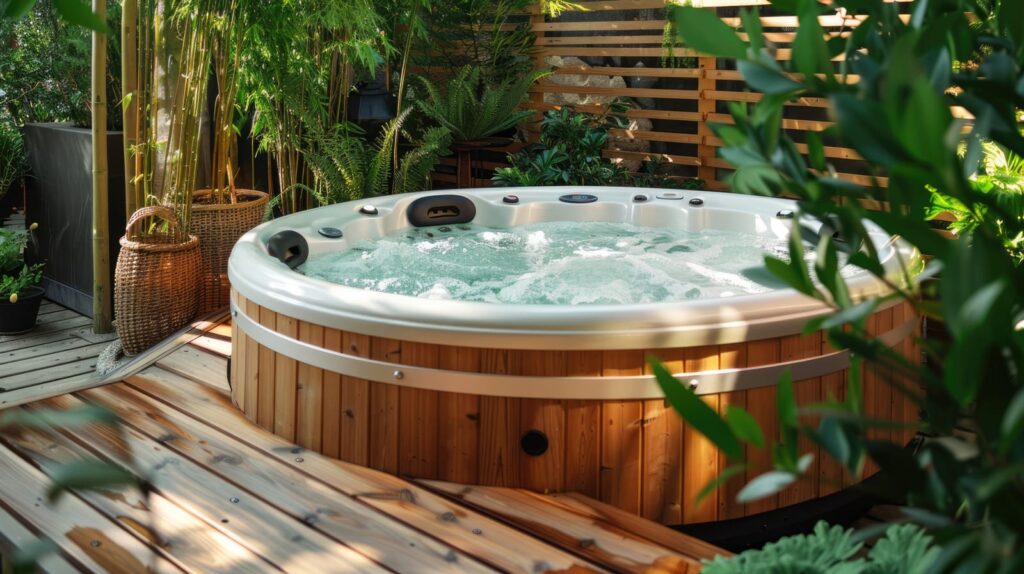 outdoor spa with fresh blue water bubbling