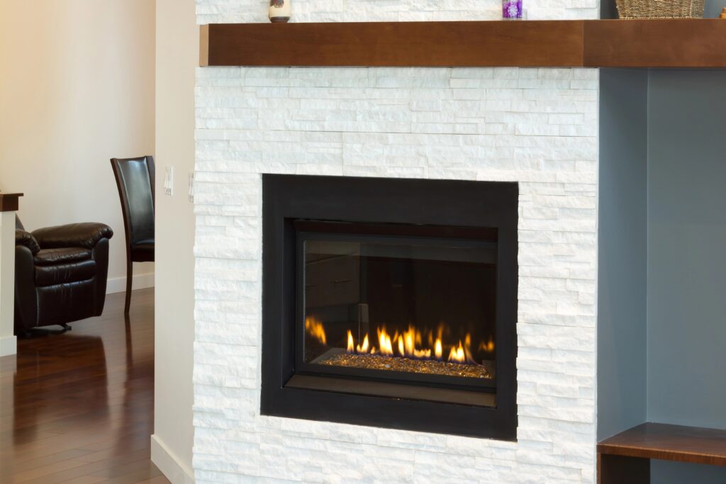 gas fireplace with white surround