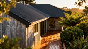 New Zealand home exterior with cladding, deck, and roof.